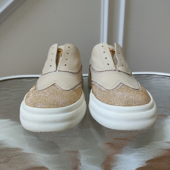 Giuseppe Zanotti Beige Leather Slip On Sneakers with Gold Studs Women's 39 - Picture 11 of 15